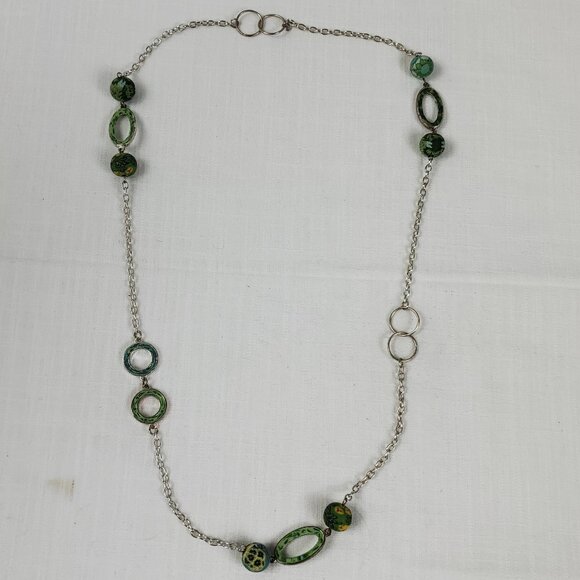 Beautiful Viva Beads Clay Handmade Large Chunky Bead Silver Tone Long Necklace - Picture 1 of 8